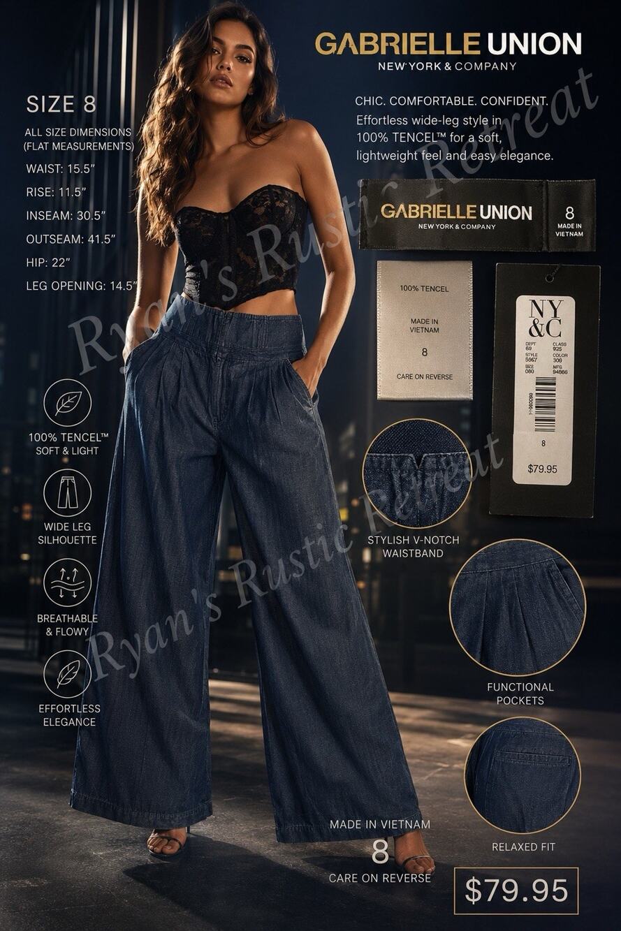 Gabrielle Union Wide Leg Tencel Pants Women’s Size 8 Blue Pull-On NWT DK